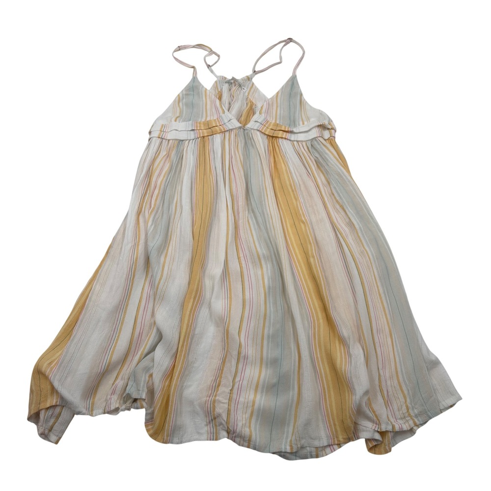 O'Neill Yellow Striped Babydoll Mini Sun Dress Womens Medium Boho Beach Viscose - Picture 7 of 8